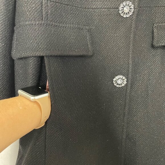 Kate Spade Black Wool Blend Coat Jewel Button Coat Large Designer *No Fur Collar - Picture 7 of 9
